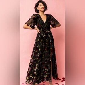 Floral Black Wrap Dress